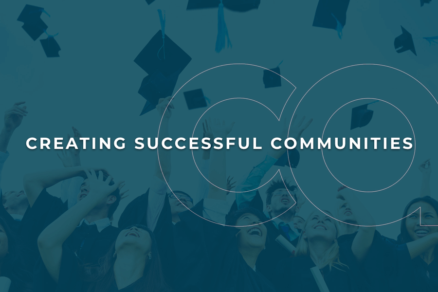 blue background with words that say creating successful communities
